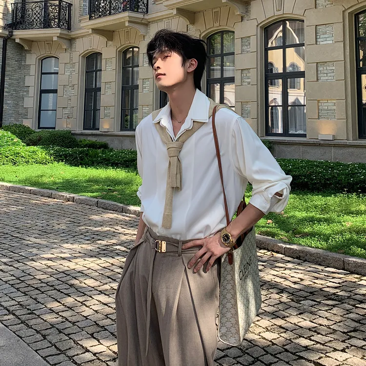 一轩轩轩【秋光氤氲】秋季人夫感穿搭假两件痞帅男士长袖衬衫25668