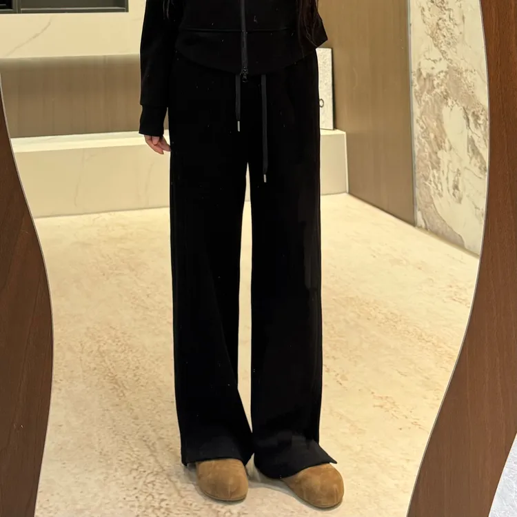 宿慕SUMU小开叉加绒直筒休闲裤9-27新款2025舒适高腰显瘦长裤5292