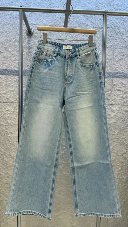 西班牙进口怀旧染料系列清新蓝休闲百搭牛仔直筒裤