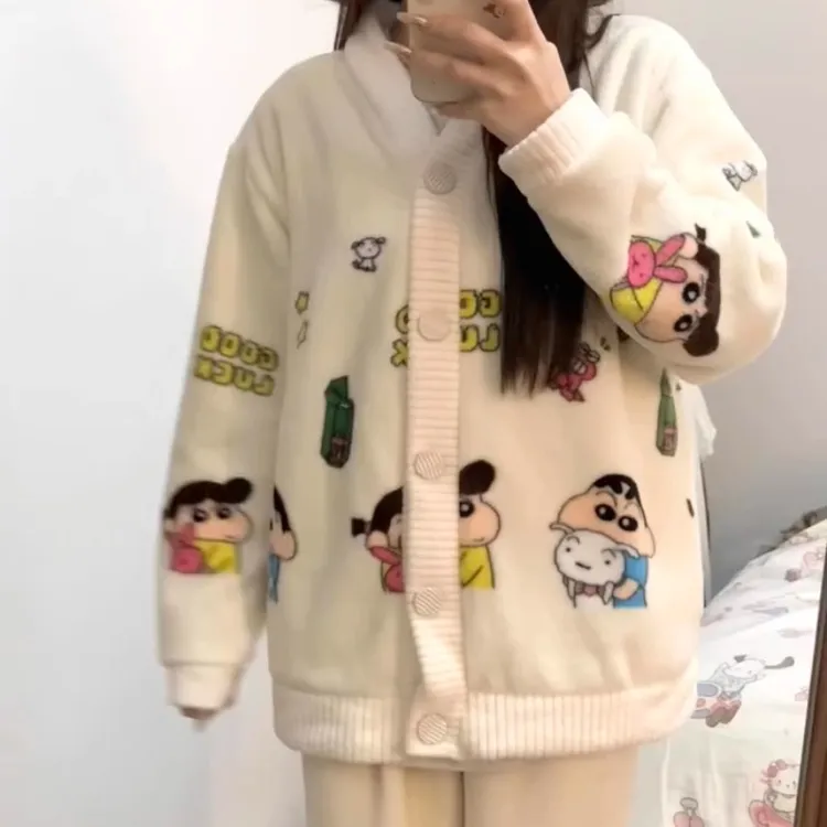 男女情侣蜡笔小新睡衣女2025新款爆款加绒加厚可外穿秋冬季长袖