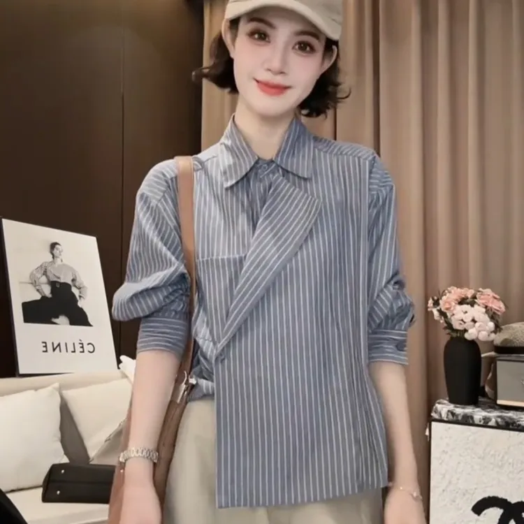 POLO领宽松型轻职风单排多扣衬衫气质七分袖休闲风显瘦衬衣长袖