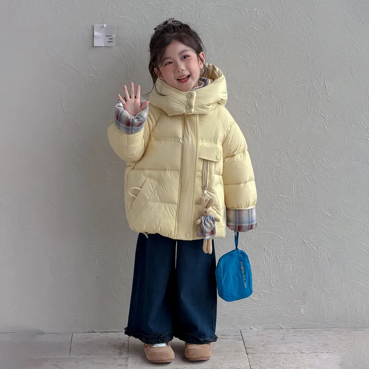 女童冬装羽绒服2025新款洋气女孩宝宝冬季格子保暖儿童冬装外套