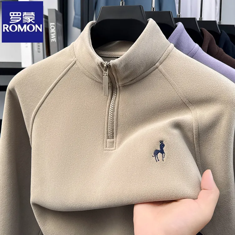 Romon/罗蒙男士立领卫衣秋冬新品加厚保暖立领上衣休闲运动打底衫