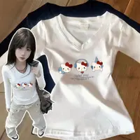 【ZHAP】V领长袖t恤女春秋新款叠穿内搭通勤休闲欧美风修身显瘦上衣