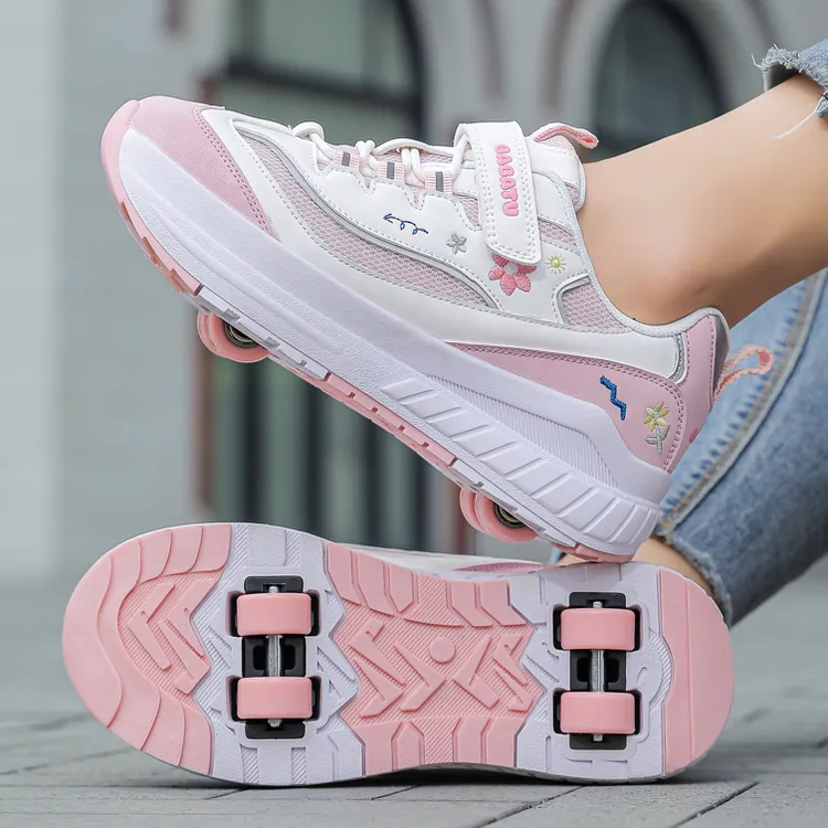 女童暴走鞋秋季儿童鞋子四轮可拆卸运动鞋隐形轮滑鞋学生6-12岁