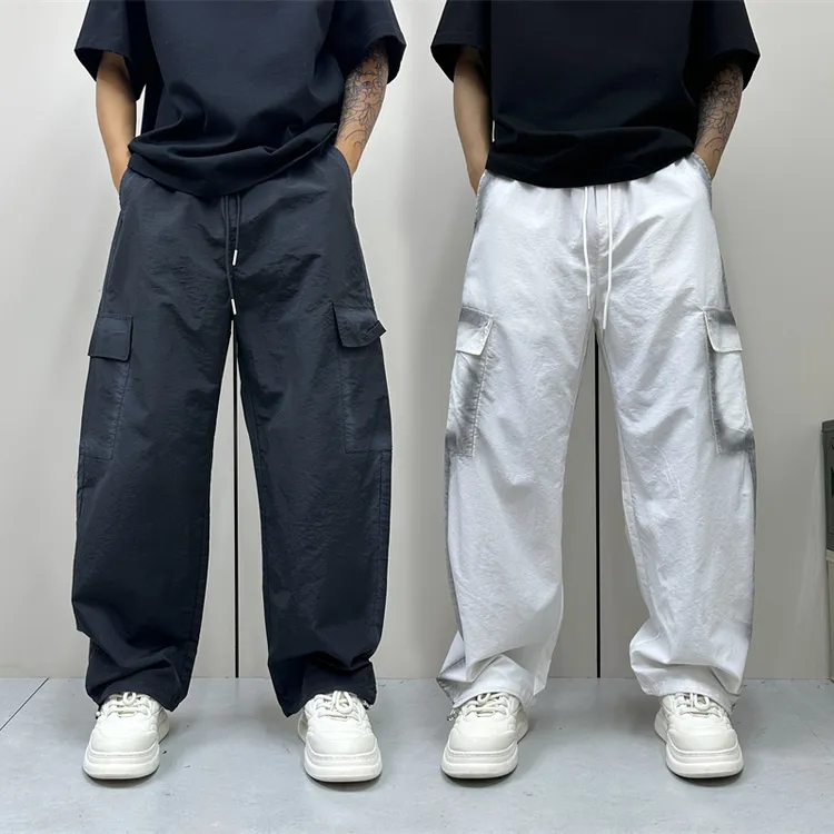 昊Studio夏季薄款日系高街复古风直筒百搭宽松纯色多口袋男士长裤
