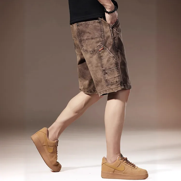 Cebrodz夏季薄款休闲纯色短裤男潮牌百搭松紧腰系带直筒透气裤子