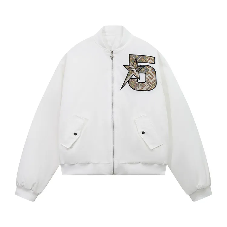 美式复古潮流休闲宽松立领夹克外套夹棉欧美街头风拉链开衫中性风