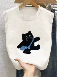 刺绣小猫可爱减龄秋款时尚百搭内搭针织毛衣马夹0565