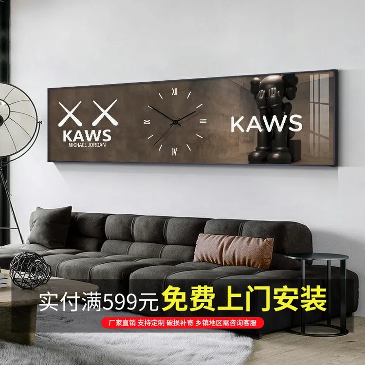 现代简约挂钟表挂画客厅家用时尚创意艺术横版客厅背景墙挂画