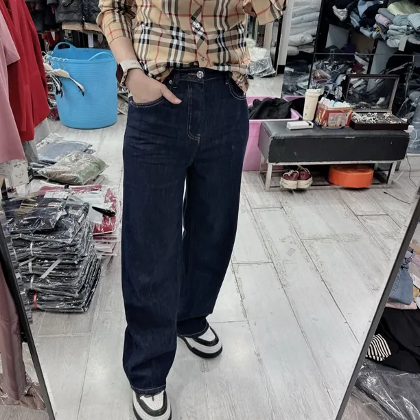 韩版超优质超柔好穿经典深蓝小直筒7559