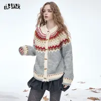 妖精的口袋费尔岛灰色开衫毛衣女2025年冬季新款慵懒高级感毛衫