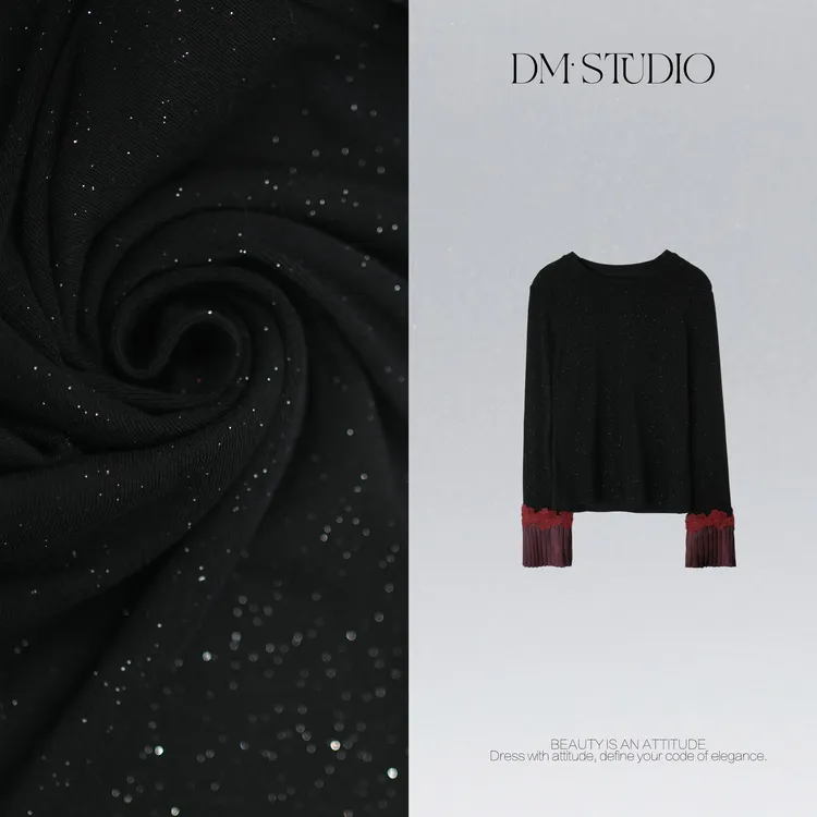 DEDM•STUDIO/高级感圆领细闪撞色宽松休闲打底上衣2511TX/79413