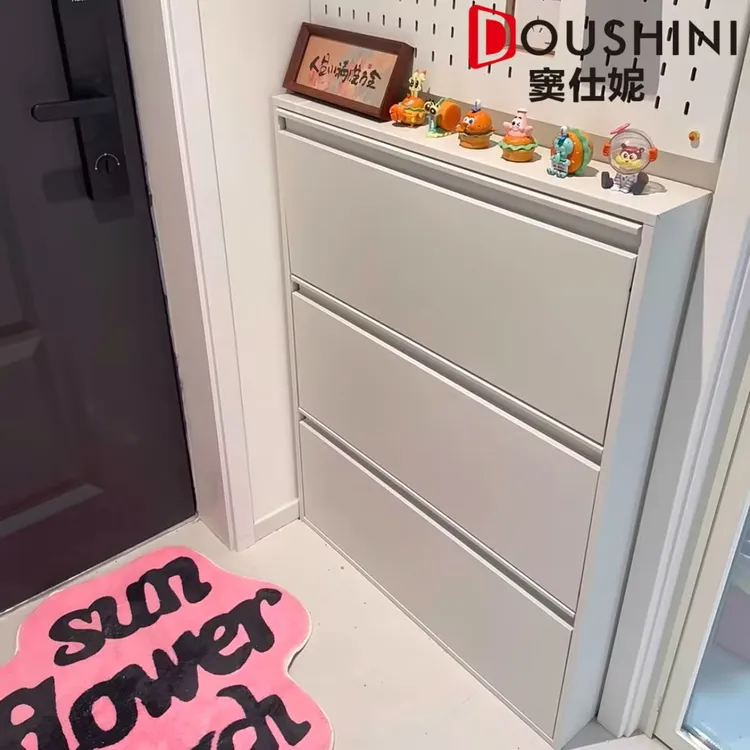 【旗舰站脚款】超薄翻斗式鞋柜钢制入户落地一体大容量小型收纳架