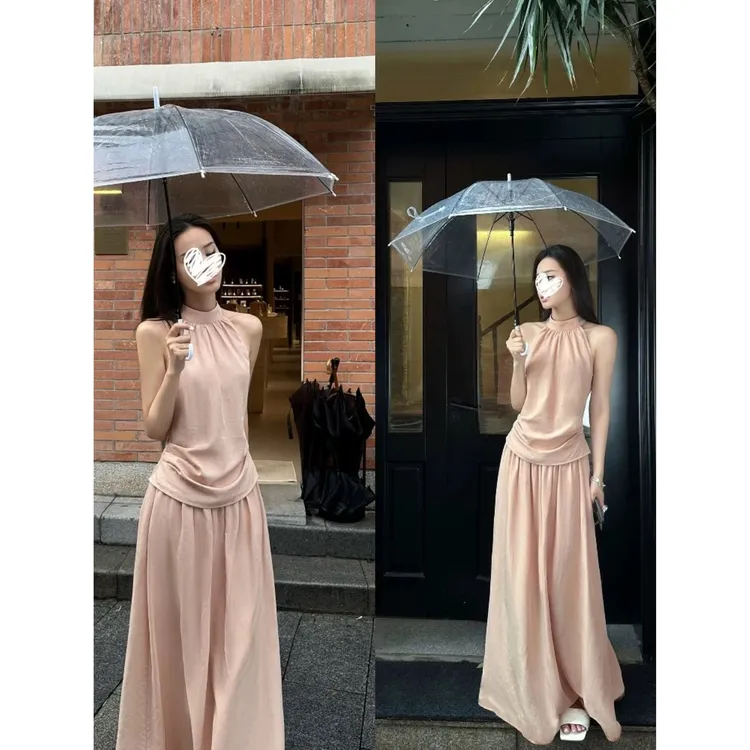 【现货】天菜高领收褶半身裙套装2025夏季新款高级感别致小众套装