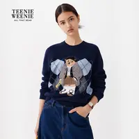 TeenieWeenie小熊25秋新款菱形格提花合身圆领毛衣TTKW258TCFK