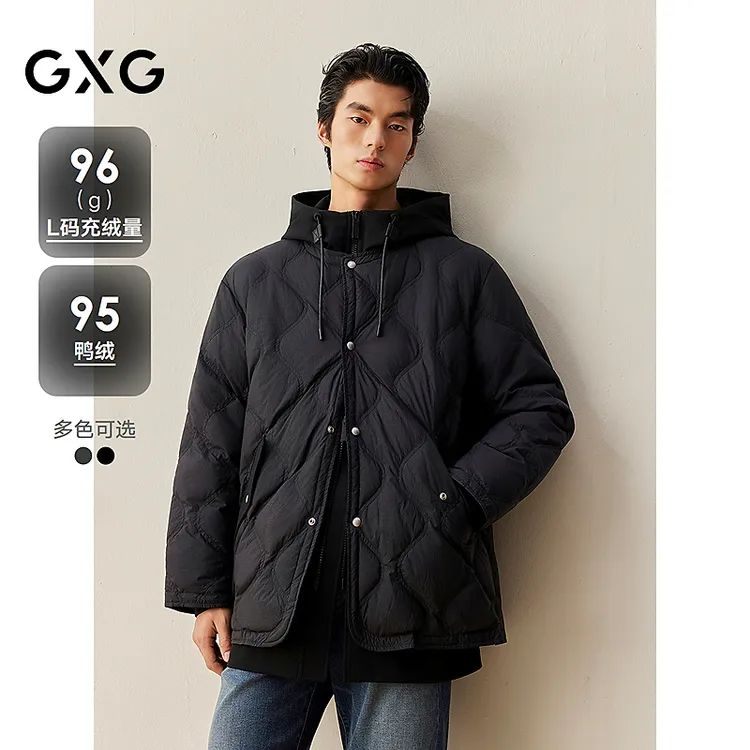 GXG男装 商场同款假两件中长款羽绒服通勤外套24冬新品G24XY34002