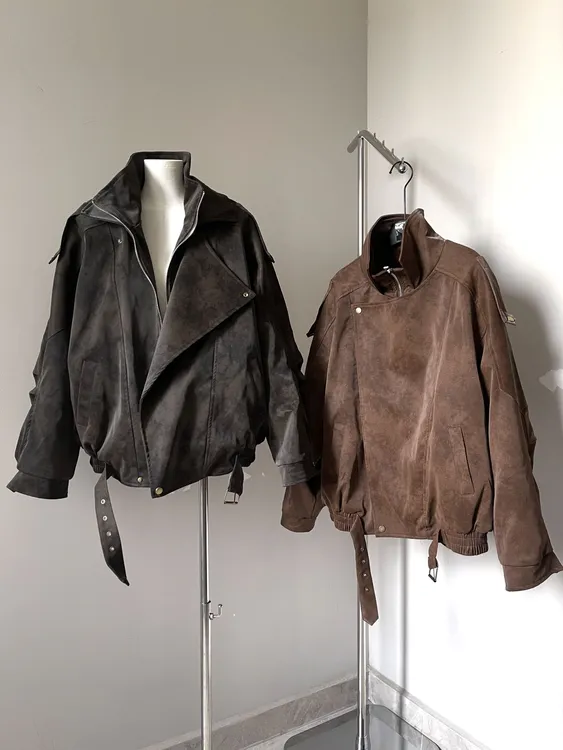 DAXIECHA | 冬季加绒机车风酷帅双立领做旧潮流外套男女同款#7638