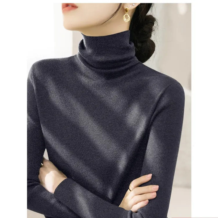 冬季高级灰堆堆领内搭毛衣2025新款大衣外套长袖羊毛打底上衣