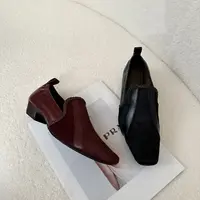 法式春秋新款方头低跟编织设计马毛单鞋舒适通勤百搭粗跟女鞋