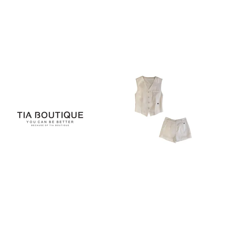 【蜜蜂日记】高奢vic特供蜜蜂刺绣千金亚麻马甲上衣短裤套装TZ0026