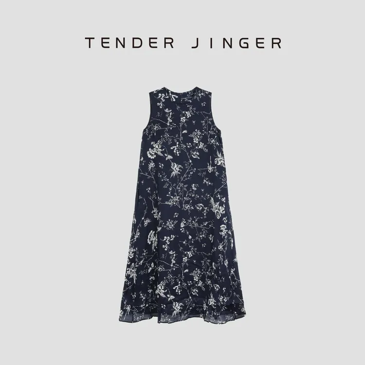 Tender Jinger【疯狂星期三】圆领藤蔓碎枝苎麻连衣裙T52PYS758P
