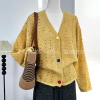 飞飞家~买手设计师款！！彩点设计 显白#针织毛衣秋冬女T122黄
