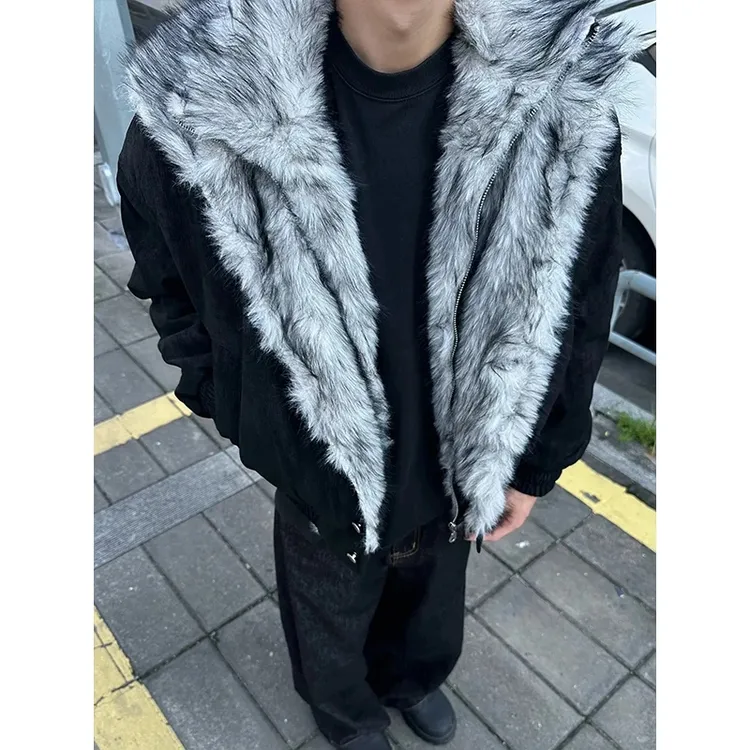 美式狼王双层翻毛领座山雕加绒夹克外套男款冬季cleanfit保暖棉衣