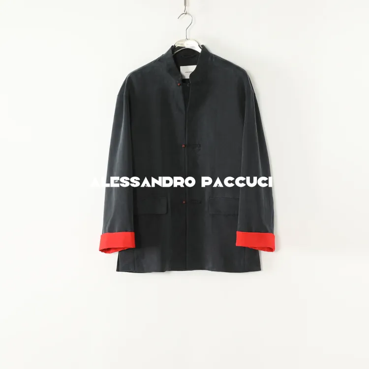 AP洛哥51058WT【砚墨】铜氨纤维新中式立领撞色翻边袖时尚休闲外套