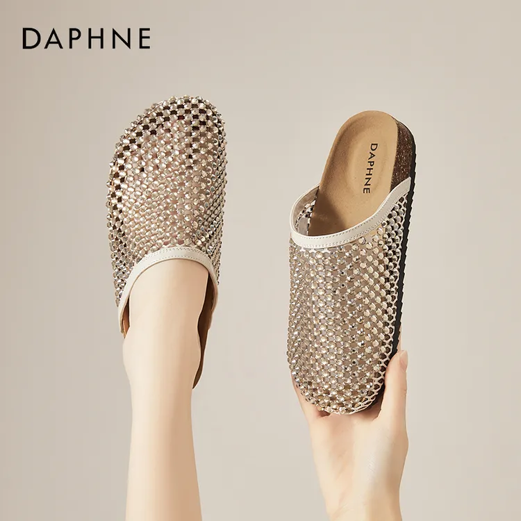 Daphne/达芙妮 网红平底渔网凉鞋女夏外穿2025新款透气包头半拖鞋