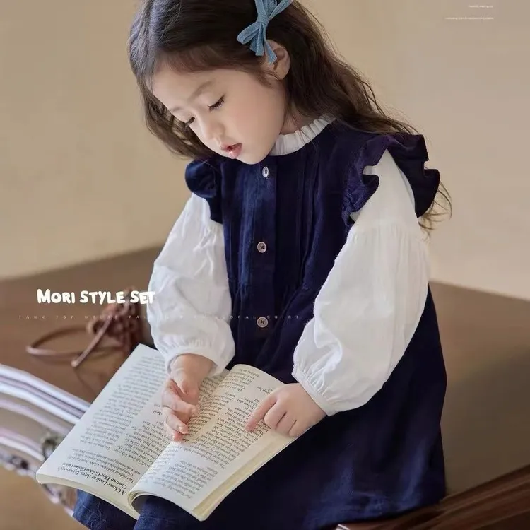 牛仔儿童灯芯绒连衣裙2025新款小童女宝宝长袖洋气公主裙两件套潮