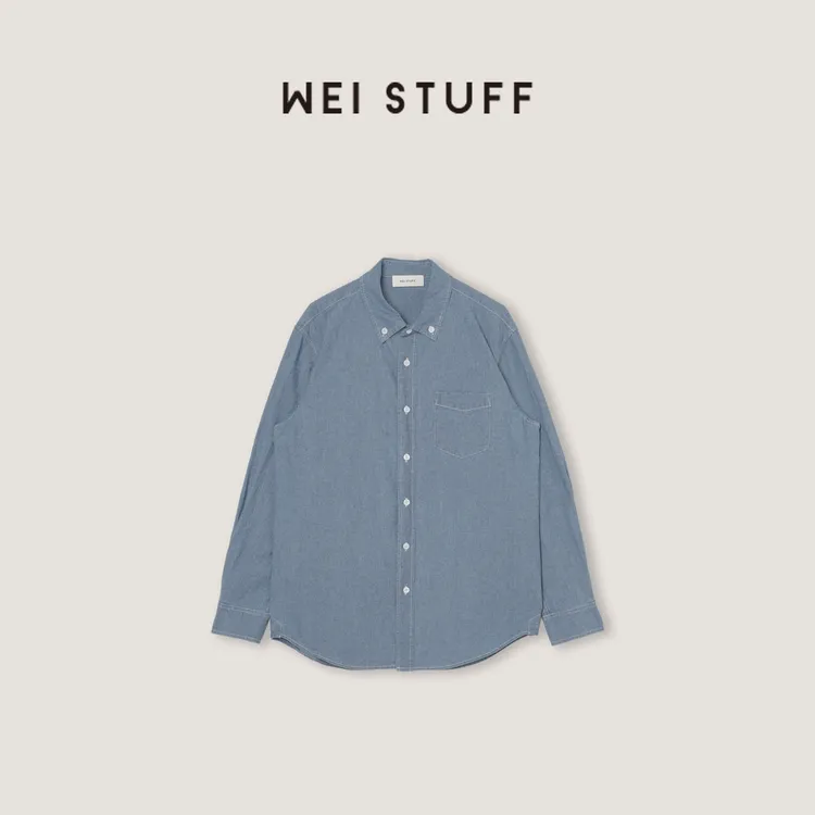 WEI STUFF“百搭王”极简休闲100棉纯色翻领水洗牛仔衬衫 10728