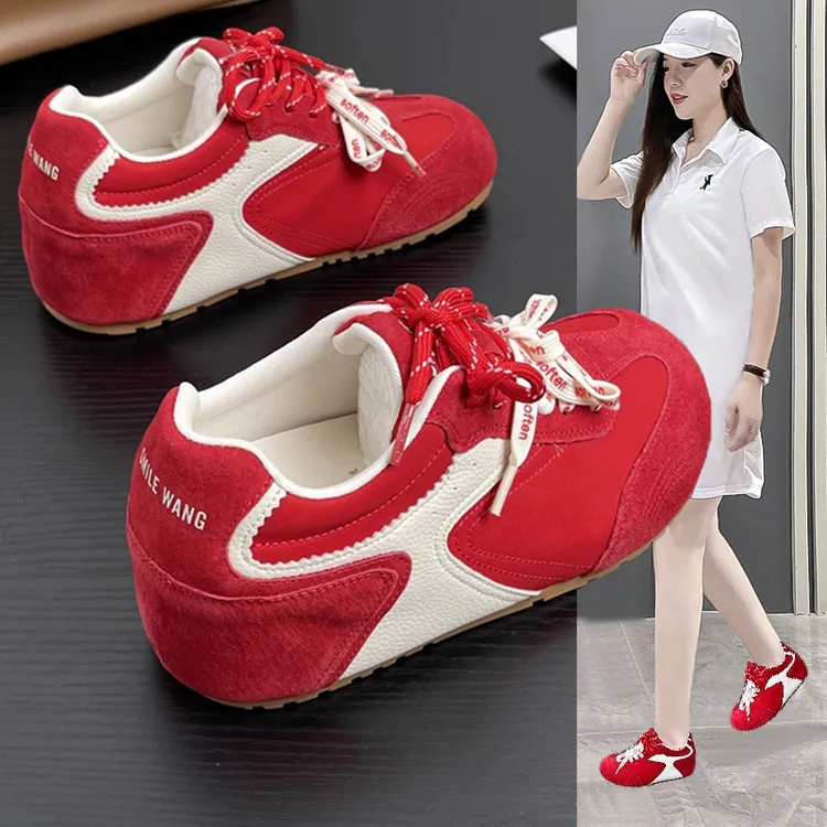 2025秋季新款内增高德训鞋复古休闲运动鞋百搭小白鞋双鞋带阿甘鞋