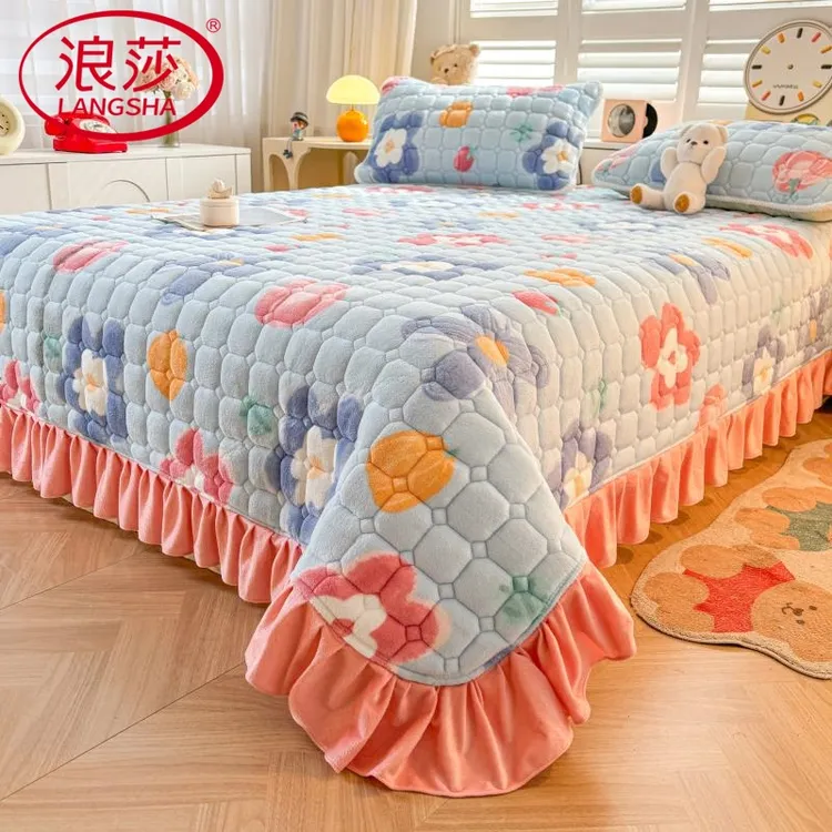 【爆款】牛奶绒防滑床盖床单可机洗防滑不跑床加厚绗缝榻榻米床盖