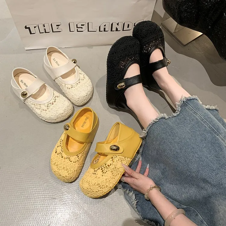 夏季新款小金豆蕾丝小香风编制女鞋