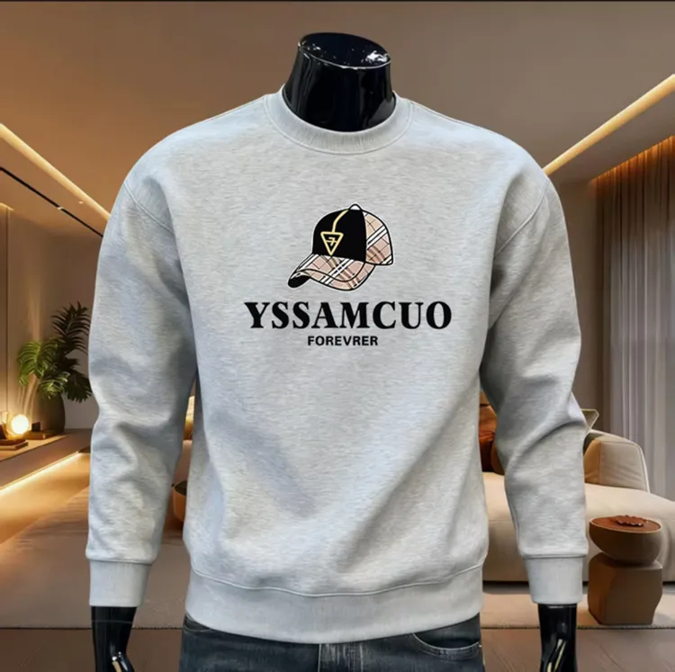 美式潮牌印花圆领卫衣秋冬加绒男士百搭休闲长袖宽松时尚套头上衣