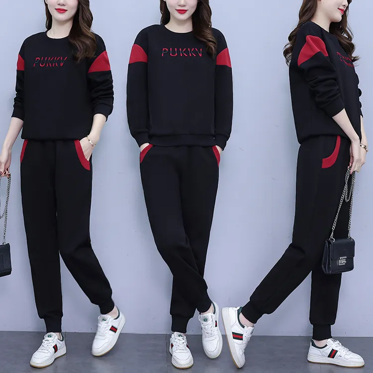 时尚运动套装女2025秋季新款显瘦时尚洋气休闲运动拼接字母两件套