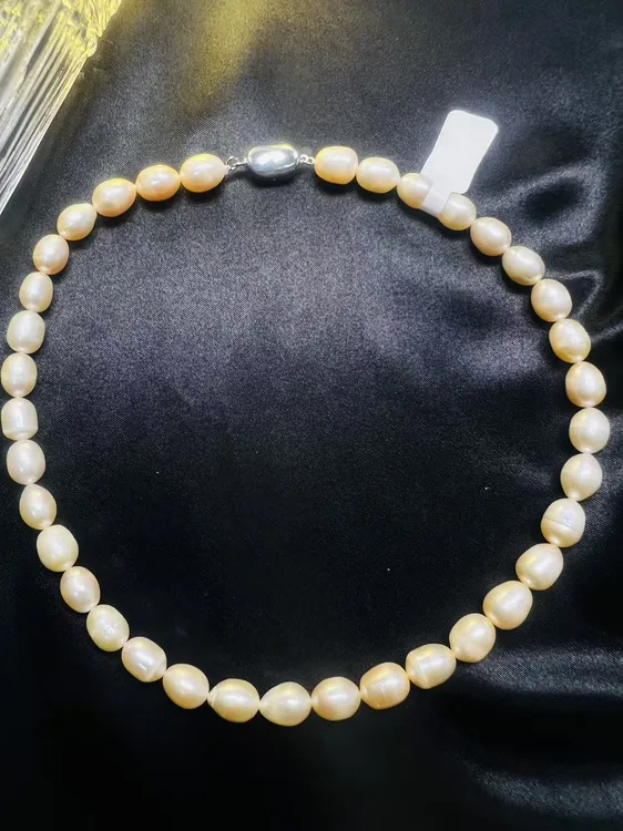 9-10mm橘色 淡水无核珍珠 项链