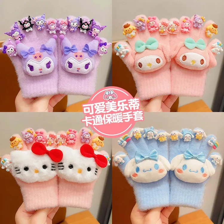 2025新款儿童手套女童毛绒卡通五指套女孩秋冬防寒保暖分指手套ww