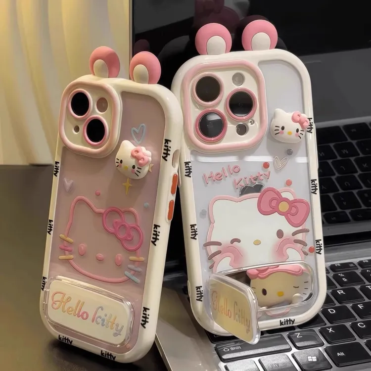 镜子支架可爱KT猫适用苹果iphone16华为pura70手机壳mate60新款