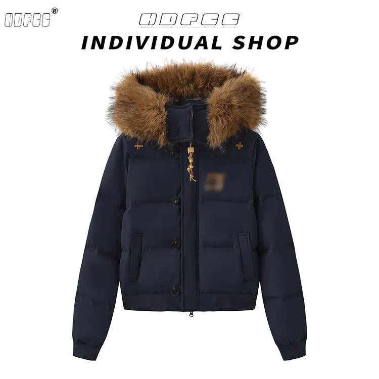 复古风串珠拉链短款棉服女冬季加厚保暖毛领连帽外套宽松修身棉衣