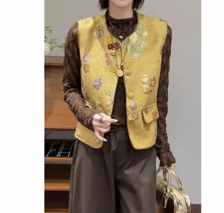 秋季圆领提花民族风复古百搭网红文艺时尚马甲998