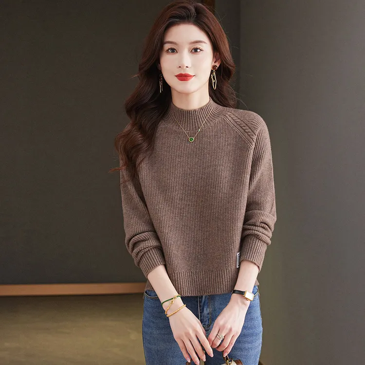 半高领羊毛衫女士高腰短款毛衣小个子时尚洋气安可拉红针织打底衫