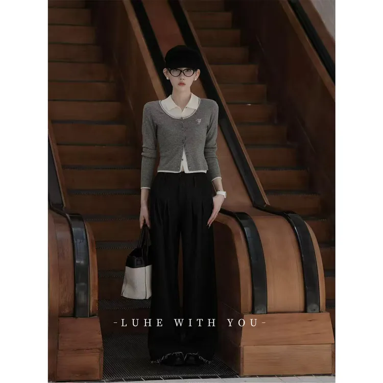 LUHE【叠穿公式】静奢绵羊毛无袖针织衫+圆领针织衫+莱赛尔棉牛仔裤