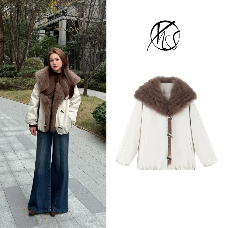 NANJIE/楠姐【焦糖琥珀】冬季真狐狸毛拼边90白鸭绒羽绒服XNS6781
