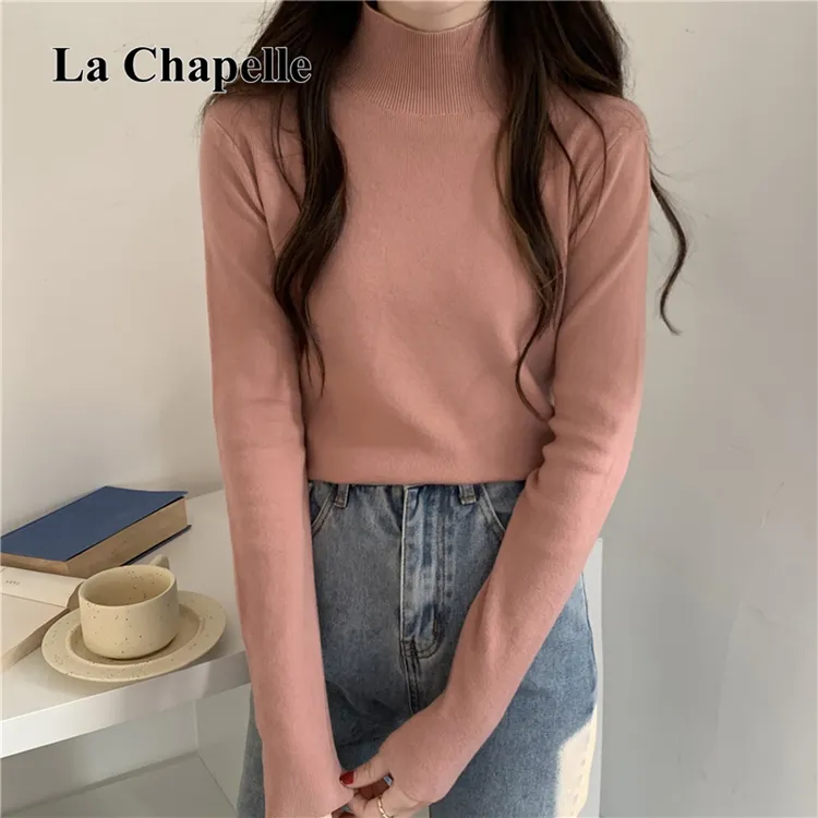 拉夏贝尔秋冬爆款内搭简约百搭基础款显瘦半高领长袖针织打底衫女