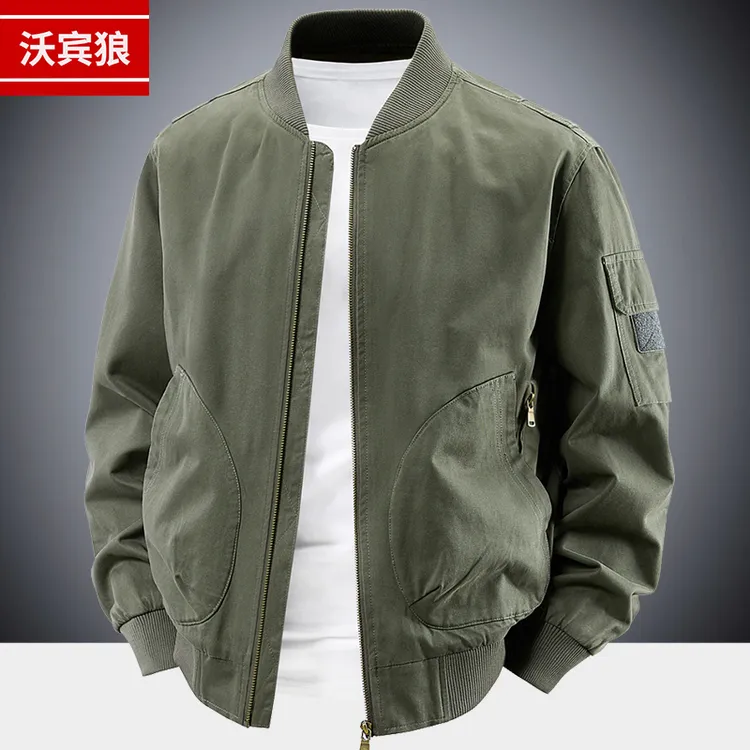 飞行夹克男款春秋季美式休闲复古宽松大码纯棉百搭棒球服外套男士