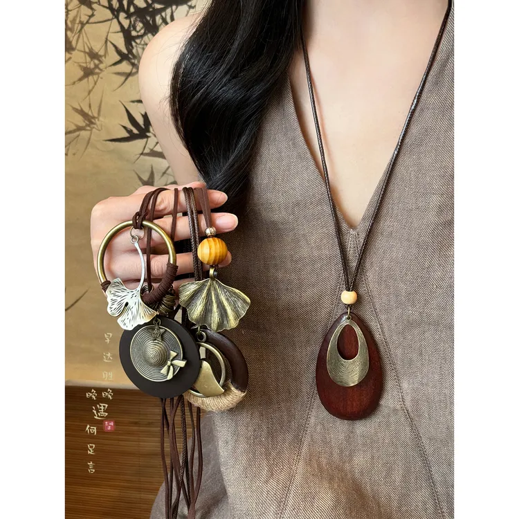 合金吊坠 中式禅意长款蝴蝶结帽子项链民族风毛衣链波西米亚配饰