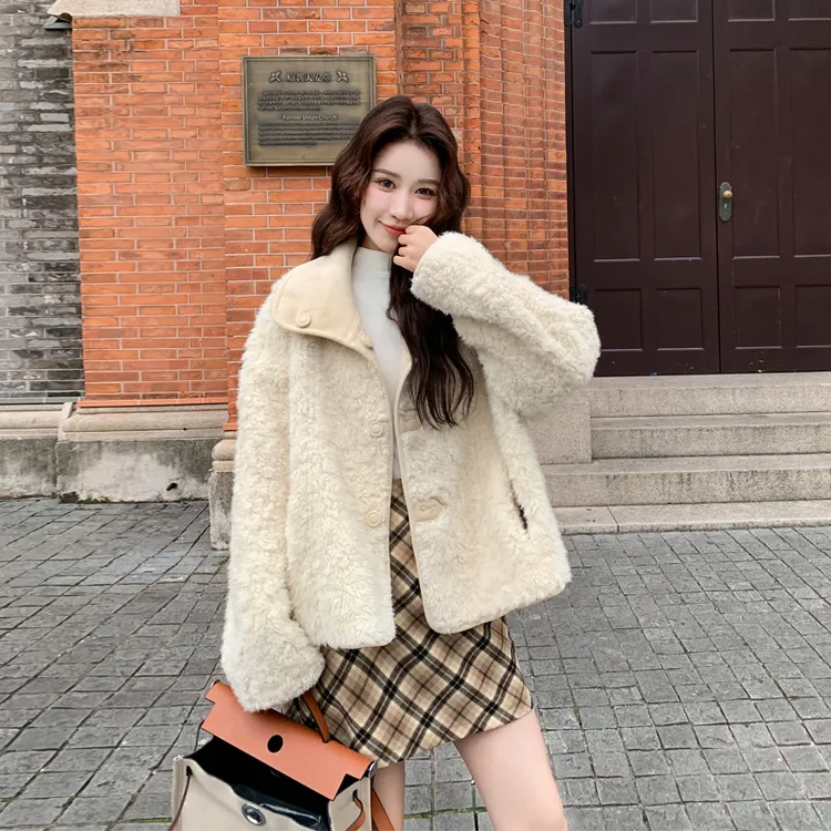 氛围感两面穿皮毛一体外套2025冬季新款气质韩系ins风羊羔毛棉衣