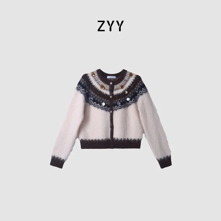 ZYY【极简从绒】新款重工设计感提花针织开衫X25DMY05938